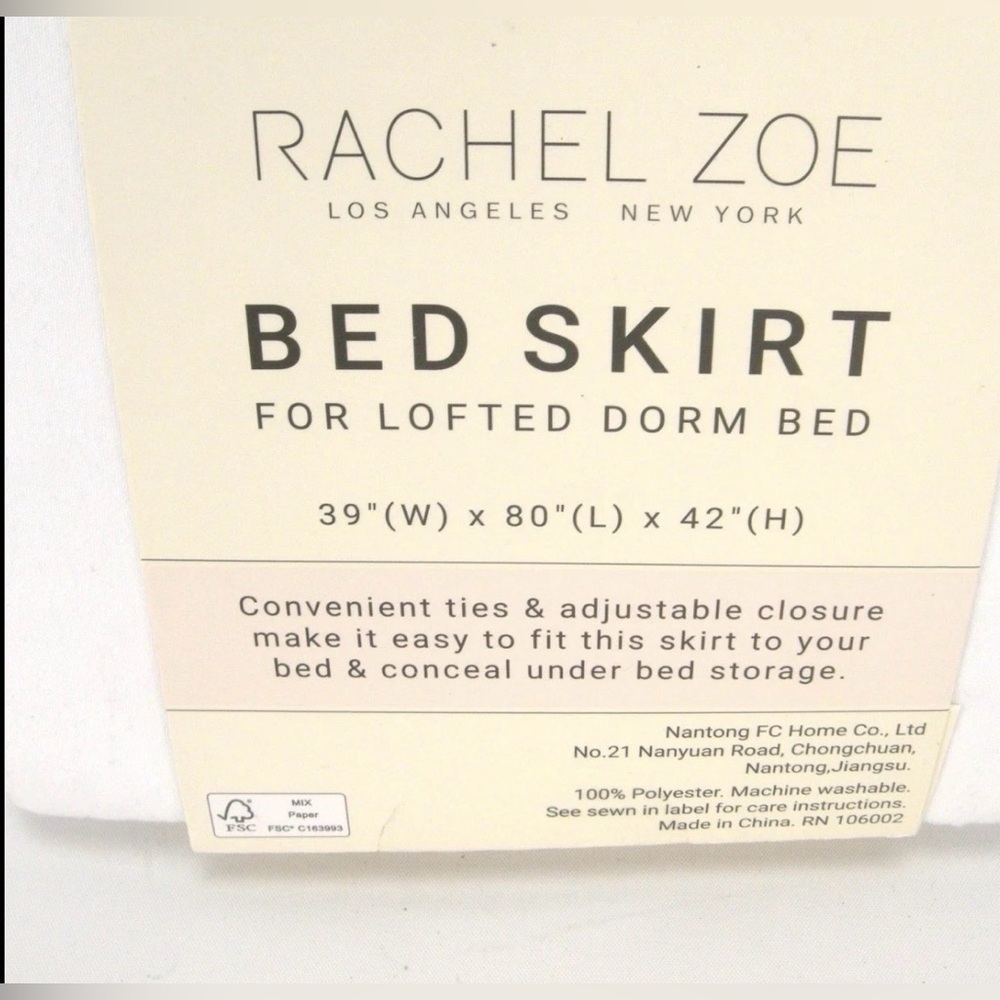 Rachel Zoe Twin or Twin XL Bed Skirt 39" x 80" x 42" Lofted Dorm Bed White - Picture 2 of 15